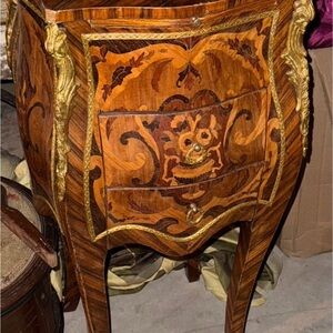 Vintage Wooden Side Table with Gold Accents